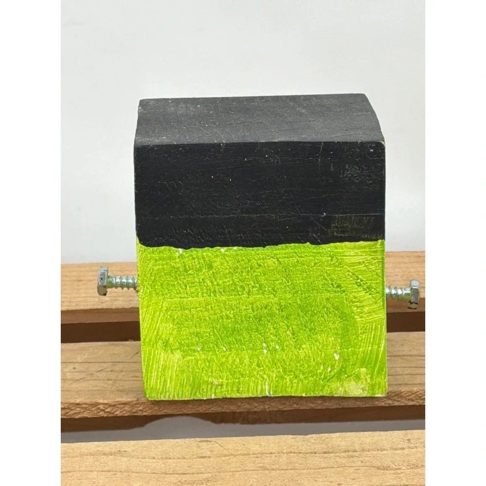 Handmade Wooden Frankenstein Block Halloween Decor Rustic Monster Figurine Green